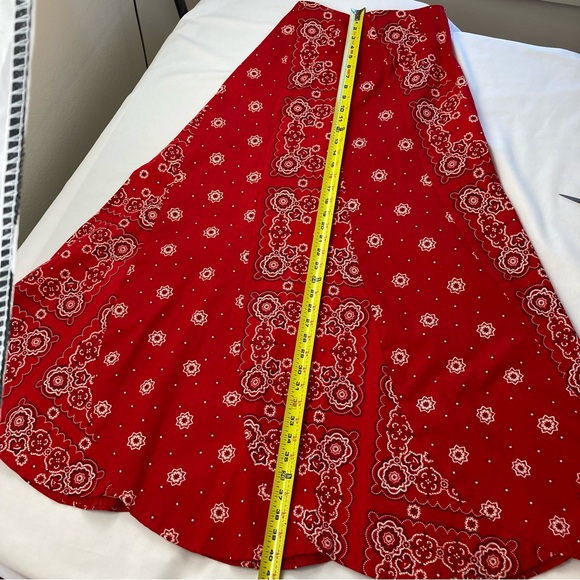 Vintage Cotton Canvas Patchwork Red Paisley Bandana Maxi Skirt - Picture 13 of 17